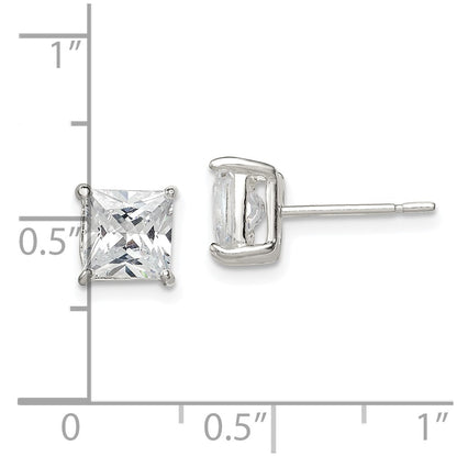 Sterling Silver 6mm Princess Basket Set CZ Stud Earrings
