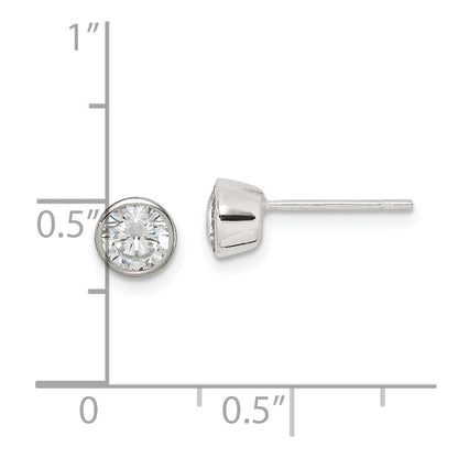 Sterling Silver Polished 5mm Round CZ Bezel Set Stud Earrings