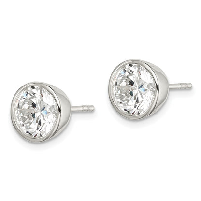 Sterling Silver Polished 8mm Round CZ Bezel Set Stud Earrings