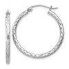 Sterling Silver Rhodium-plated 2mm Diamond Cut Hoop Earrings