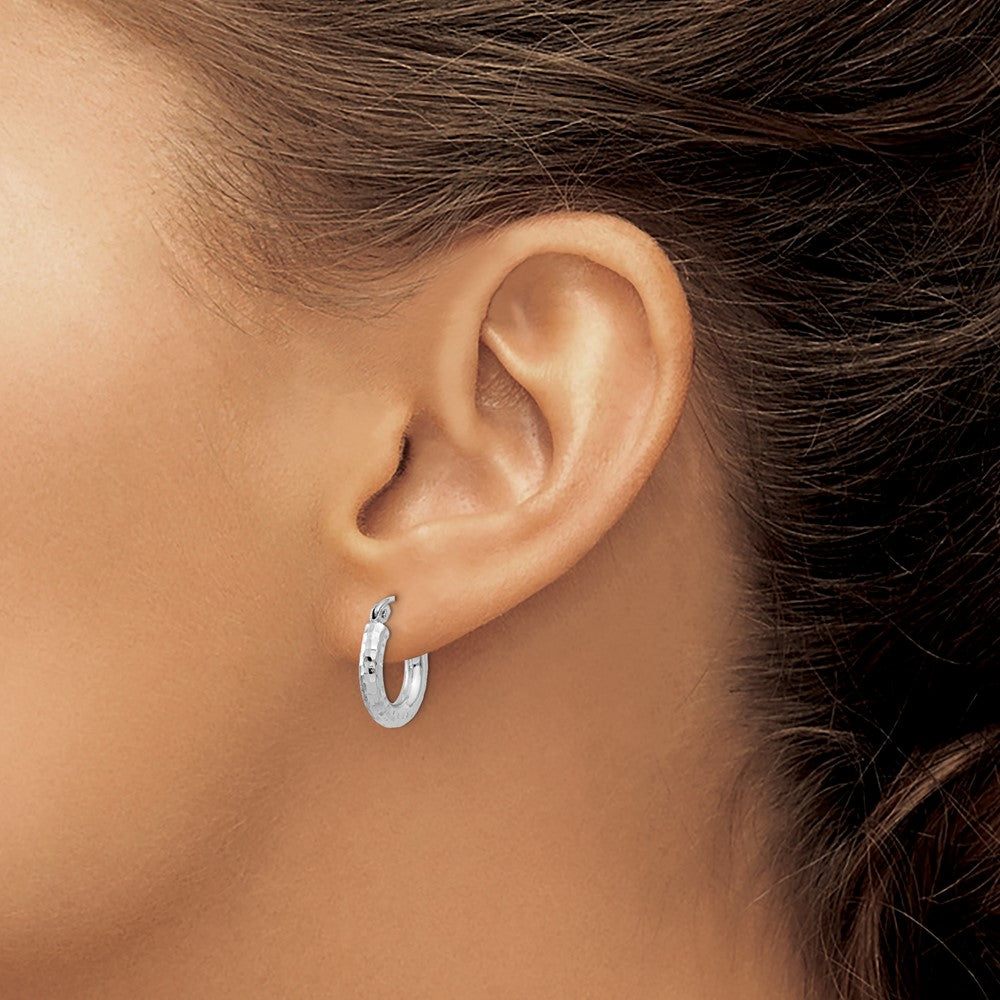 Sterling Silver Rhodium-plated 3.00mm Diamond-cut Hoop Earrings