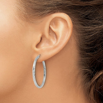 Sterling Silver 2.5mm Polished/Satin D/C Hoop Earrings