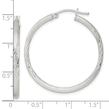 Sterling Silver 2.5mm Polished/Satin D/C Hoop Earrings