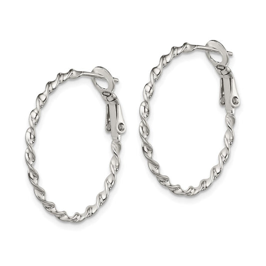 Sterling Silver Rhodium-plated Twisted Omega Back Hoop Earrings