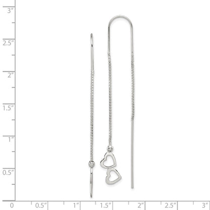 Sterling Silver Polished Double Heart Threader Earrings