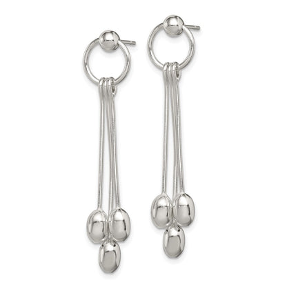 Sterling Silver Polished Multi-strand Oval Beaded Post Dangle Earrings