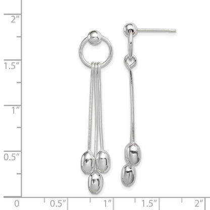 Sterling Silver Polished Multi-strand Oval Beaded Post Dangle Earrings