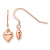 Sterling Silver Rose-tone Puffed Heart Dangle Shepherd Hook Earrings