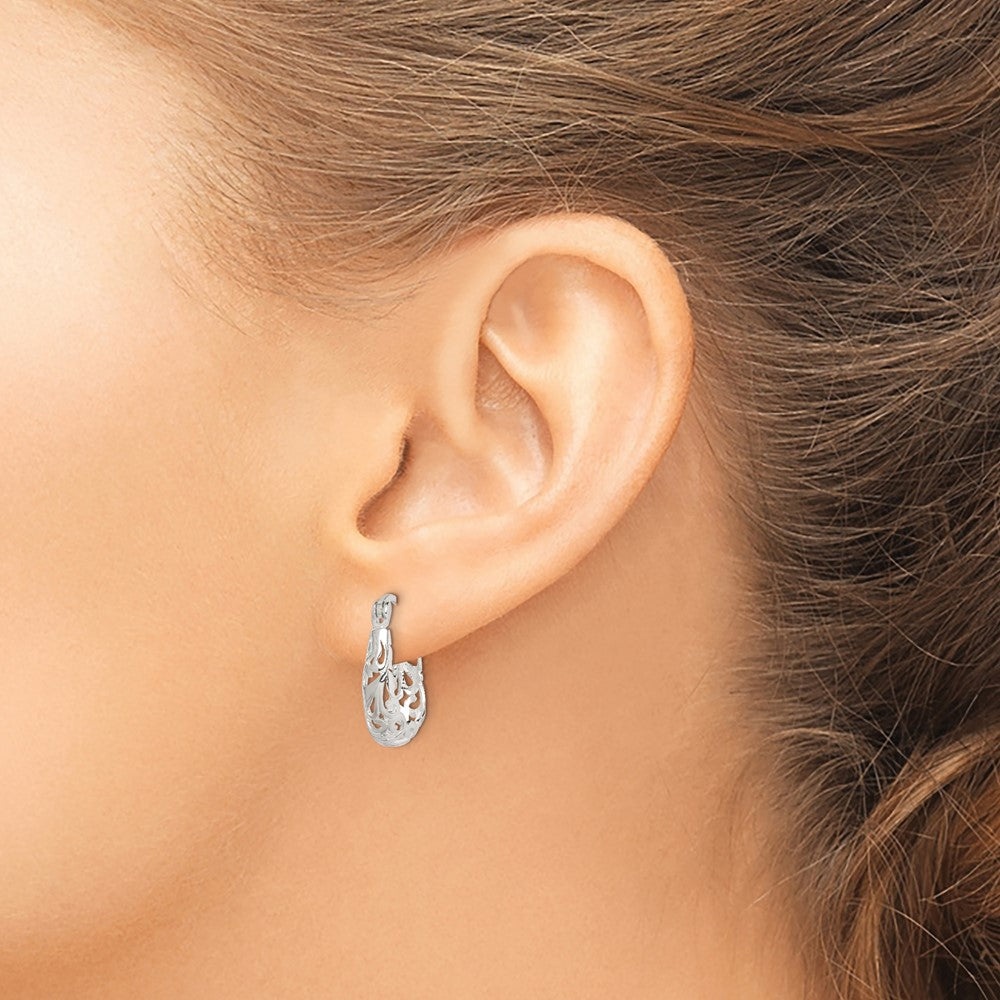 Sterling Silver Polished Filigree Oval Hoop Earrings