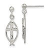 Sterling Silver Polished Antiqued & Textured Ichthus & Cross Post Dangle Earrings