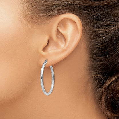 Sterling Silver Rhodium-plated 2.5mm Round Hoop Earrings