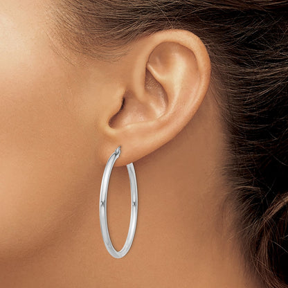 Sterling Silver Rhodium-plated 2.5mm Round Hoop Earrings