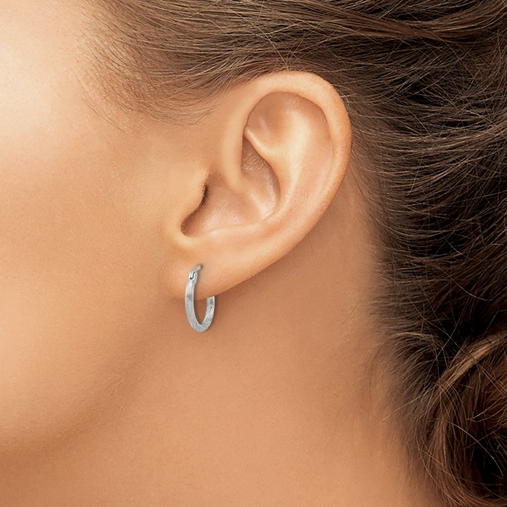 Sterling Silver 2mm Polished/Satin D/C Hoop Earrings