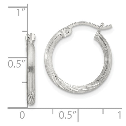 Sterling Silver 2mm Polished/Satin D/C Hoop Earrings