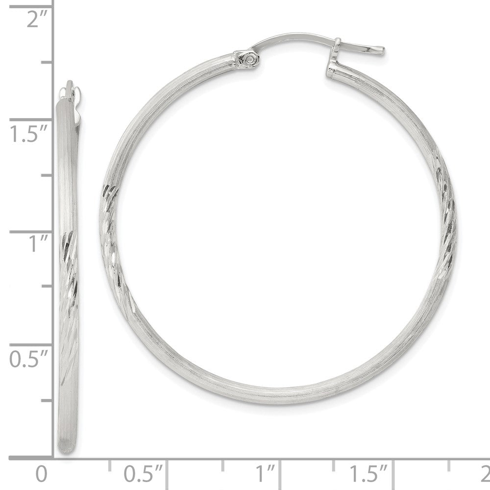 Sterling Silver 2mm Polished/Satin D/C Hoop Earrings