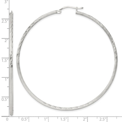 Sterling Silver 2mm Polished/Satin D/C Hoop Earrings
