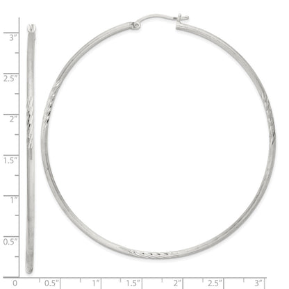 Sterling Silver 2mm Polished/Satin D/C Hoop Earrings