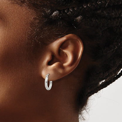 Sterling Silver 2.5mm Polished/Satin D/C Hoop Earrings