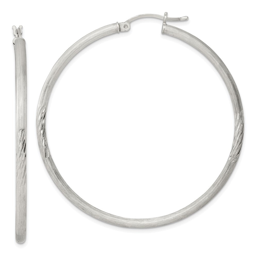 Sterling Silver 2.5mm Polished/Satin D/C Hoop Earrings