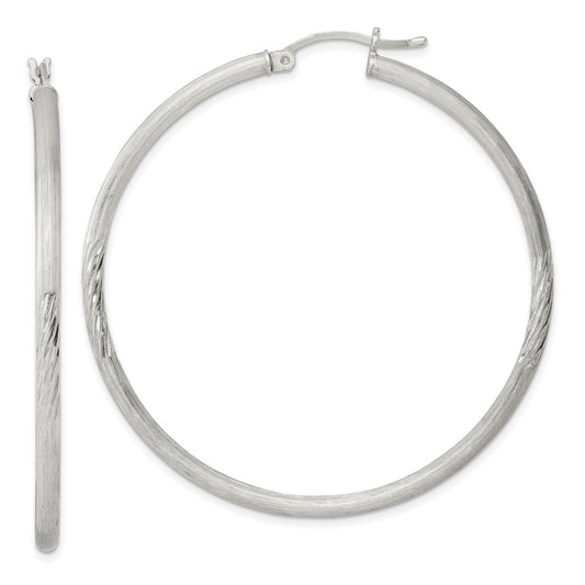 Sterling Silver 2.5mm Polished/Satin D/C Hoop Earrings