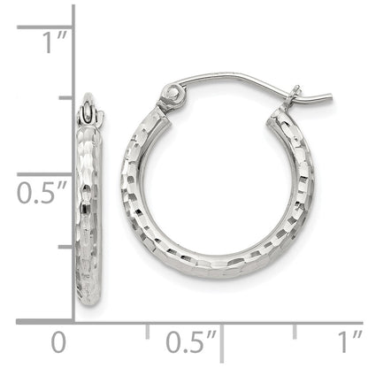Sterling Silver Rhodium-plated 2mm Diamond Cut Hoop Earrings
