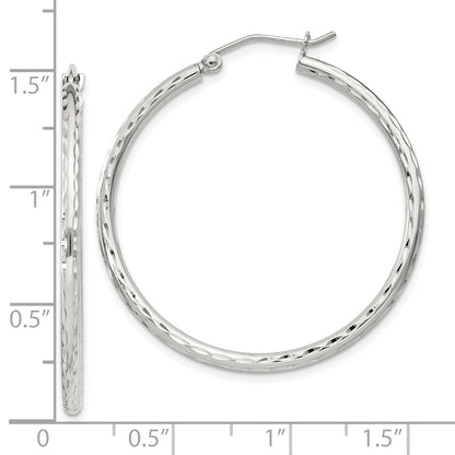 Sterling Silver 2mm Diamond Cut Hoop Earrings