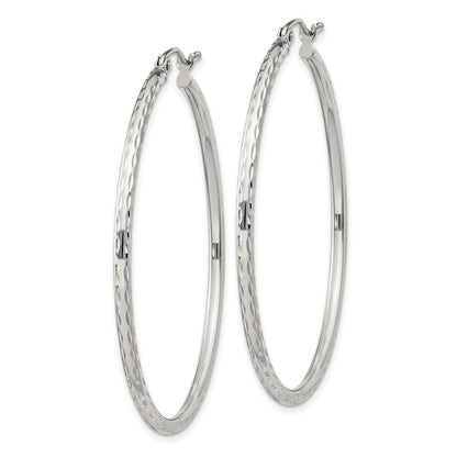Sterling Silver 2mm Diamond Cut Hoop Earrings