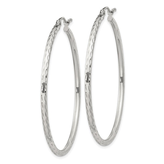 Sterling Silver 2mm Diamond Cut Hoop Earrings