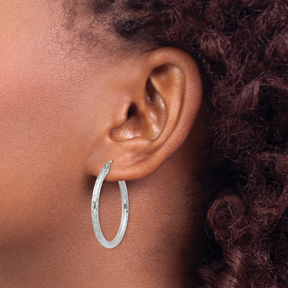 Sterling Silver Rhodium-plated 2.5mm Diamond-cut Hoop Earrings