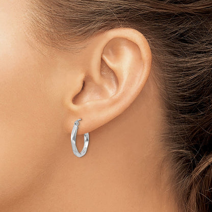 Sterling Silver Rhodium-plated Twisted 2.5x18mmHoop Earrings