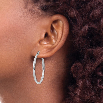Sterling Silver Rhodium-plated Twisted 2.5x35mmHoop Earrings