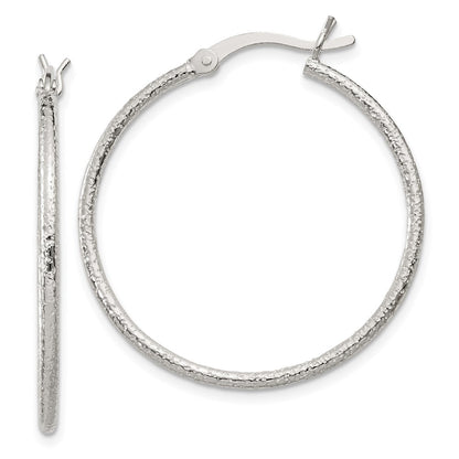 Sterling Silver Textured 2x30mm Hoop Earrings