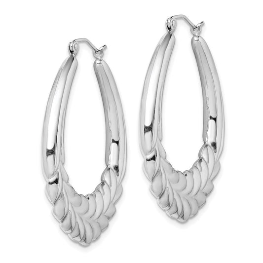 Sterling Silver Rhod-plated Polished Wheat Shrimp Oval Hoop Earrings