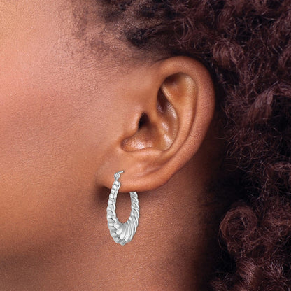 Sterling Silver Rhodium-plated Polished Shrimp Oval Hoop Earrings