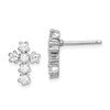 Sterling Silver Rhodium-plated Polished CZ Cross Post Earrings