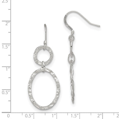Sterling Silver Rhod-plated Polished & Hammered Circle & Oval Dangle Earrin