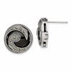 Sterling Silver Antiqued Onyx & Marcasite Round Wave Post Earrings