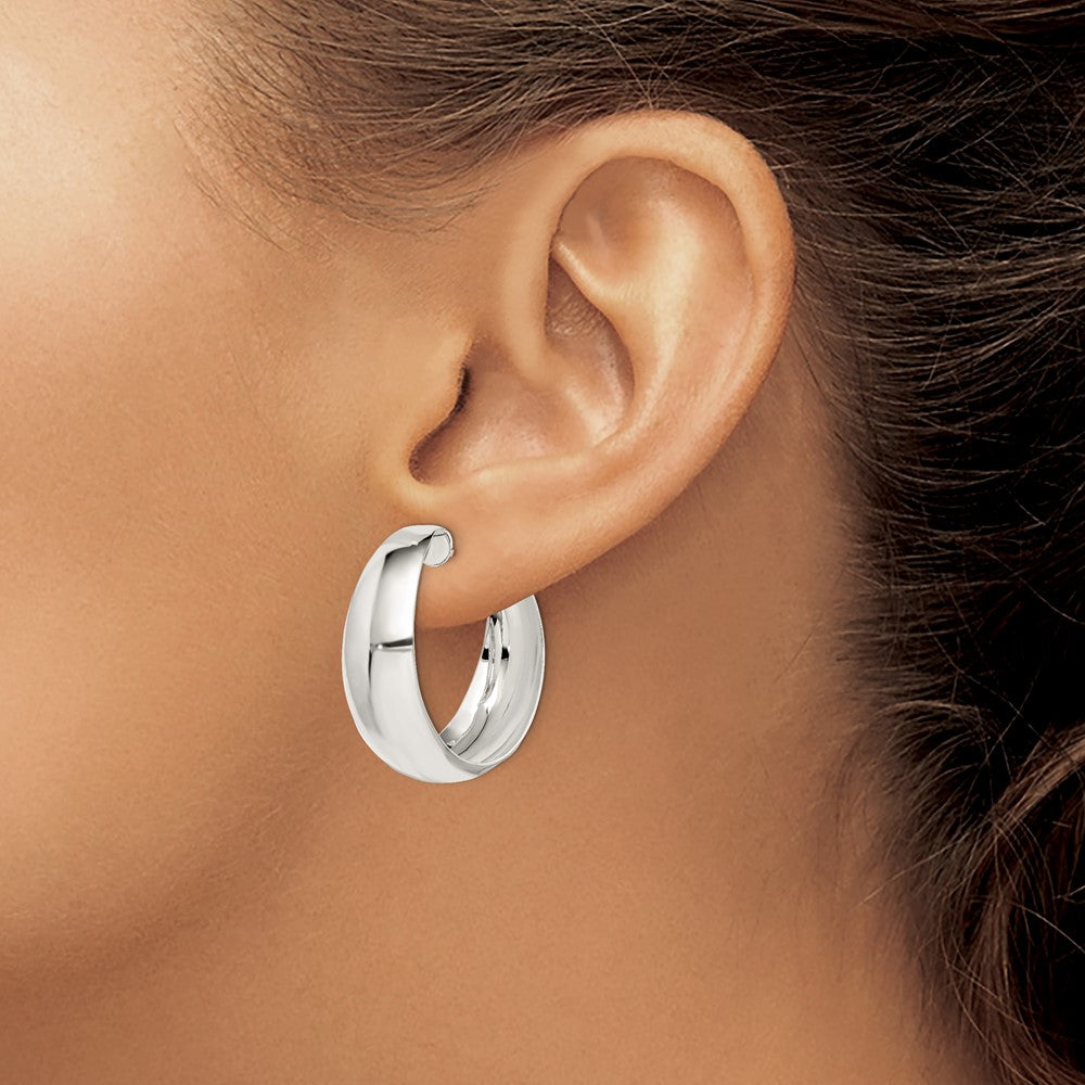 Sterling Silver Rhodium-plated Fancy J-Hoop Post Earrings