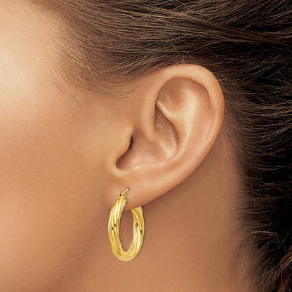 Sterling Silver Gold Flash Plated Twisted 4x25mm Hoop Earrings