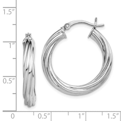 Sterling Silver Rhodium-plated Twisted 4x25mm Hoop Earrings