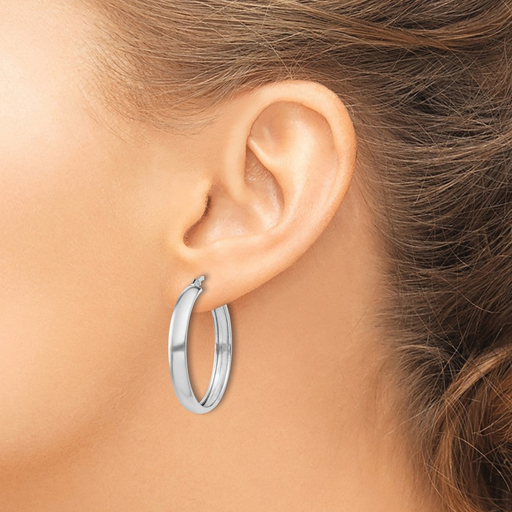 Sterling Silver Rhodium-plated 4mm x 30 Hoop Earrings