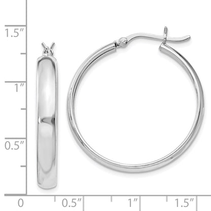 Sterling Silver Rhodium-plated 4mm x 30 Hoop Earrings