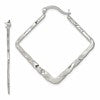 Sterling Silver Rhod-pltd Polished/Hammered Square Hoop Earrings