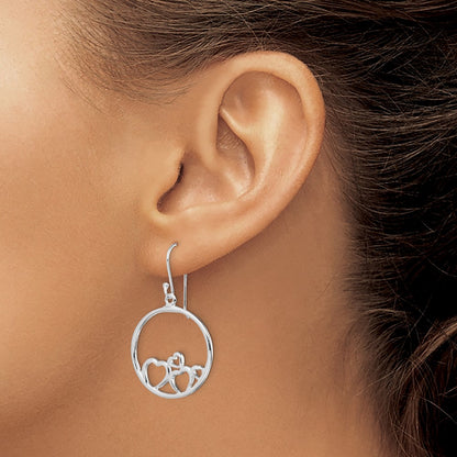 Sterling Silver Rhodium-plated Polished Open Hearts Circle Dangle Earrings