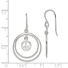 Sterling Silver Rhodium-plated Circles w/Peace Symbol Dangle Earrings