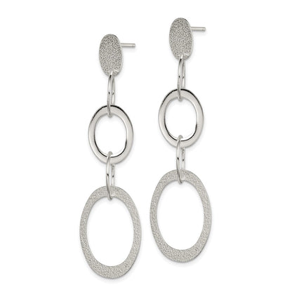 Sterling Silver Polished & Textured Circle & Oval Links Post Dangle Earring