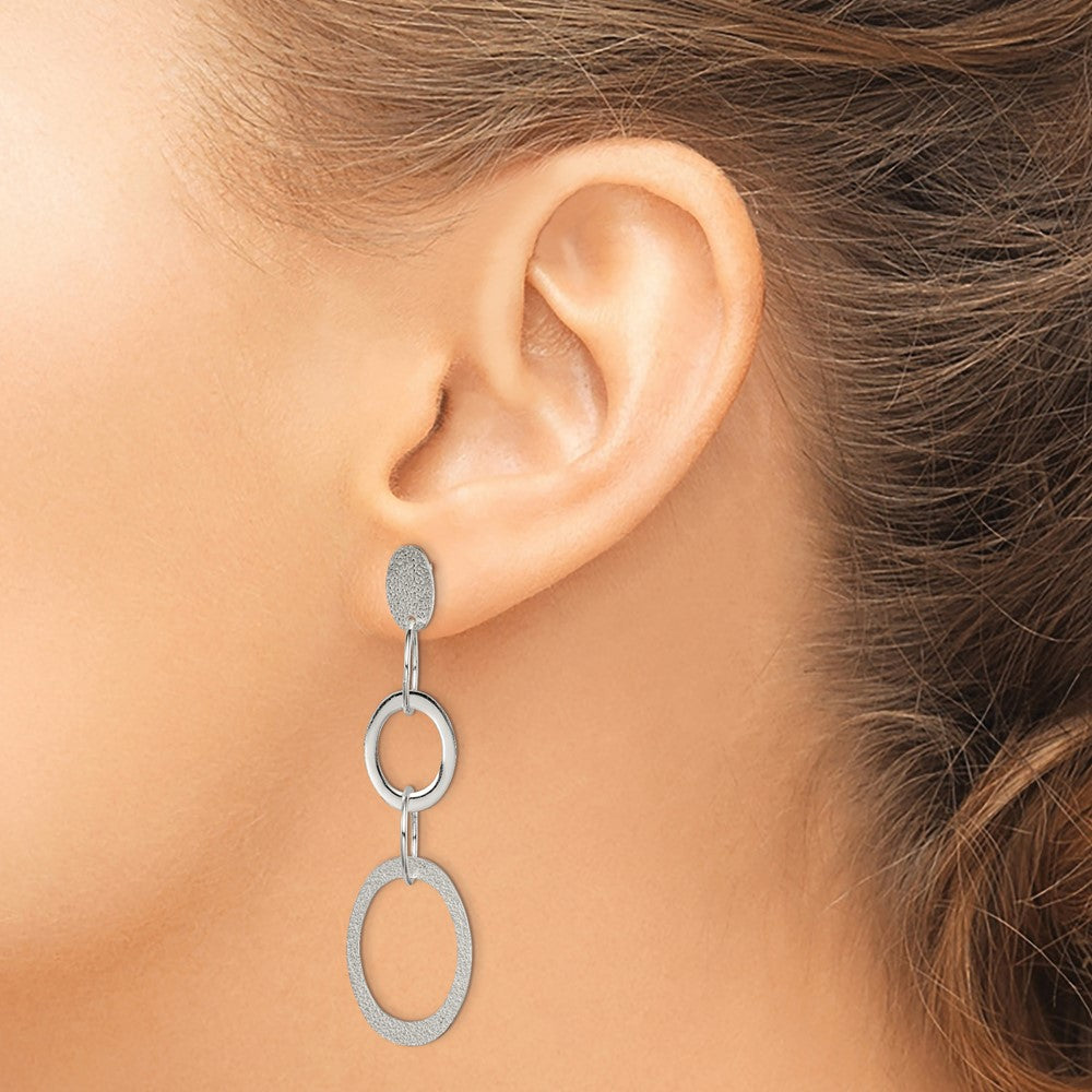 Sterling Silver Polished & Textured Circle & Oval Links Post Dangle Earring