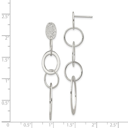 Sterling Silver Polished & Textured Circle & Oval Links Post Dangle Earring