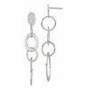 Sterling Silver Polished & Textured Circle & Oval Links Post Dangle Earring