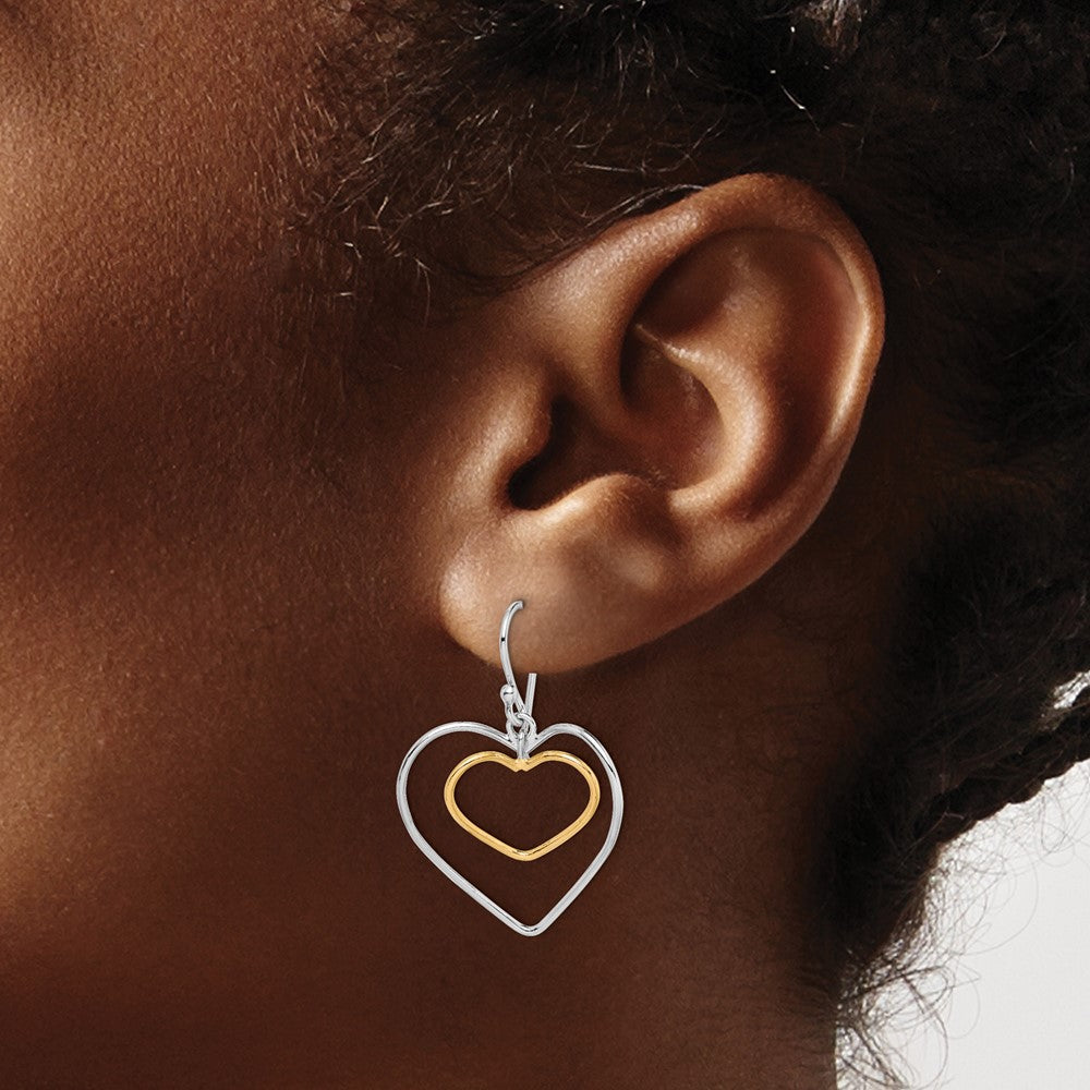 Sterling Silver Gold-Plated Double Heart Wire Dangle Earrings